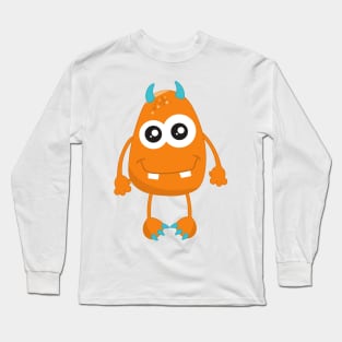 Cute Monster, Orange Monster, Funny Monster, Horns Long Sleeve T-Shirt